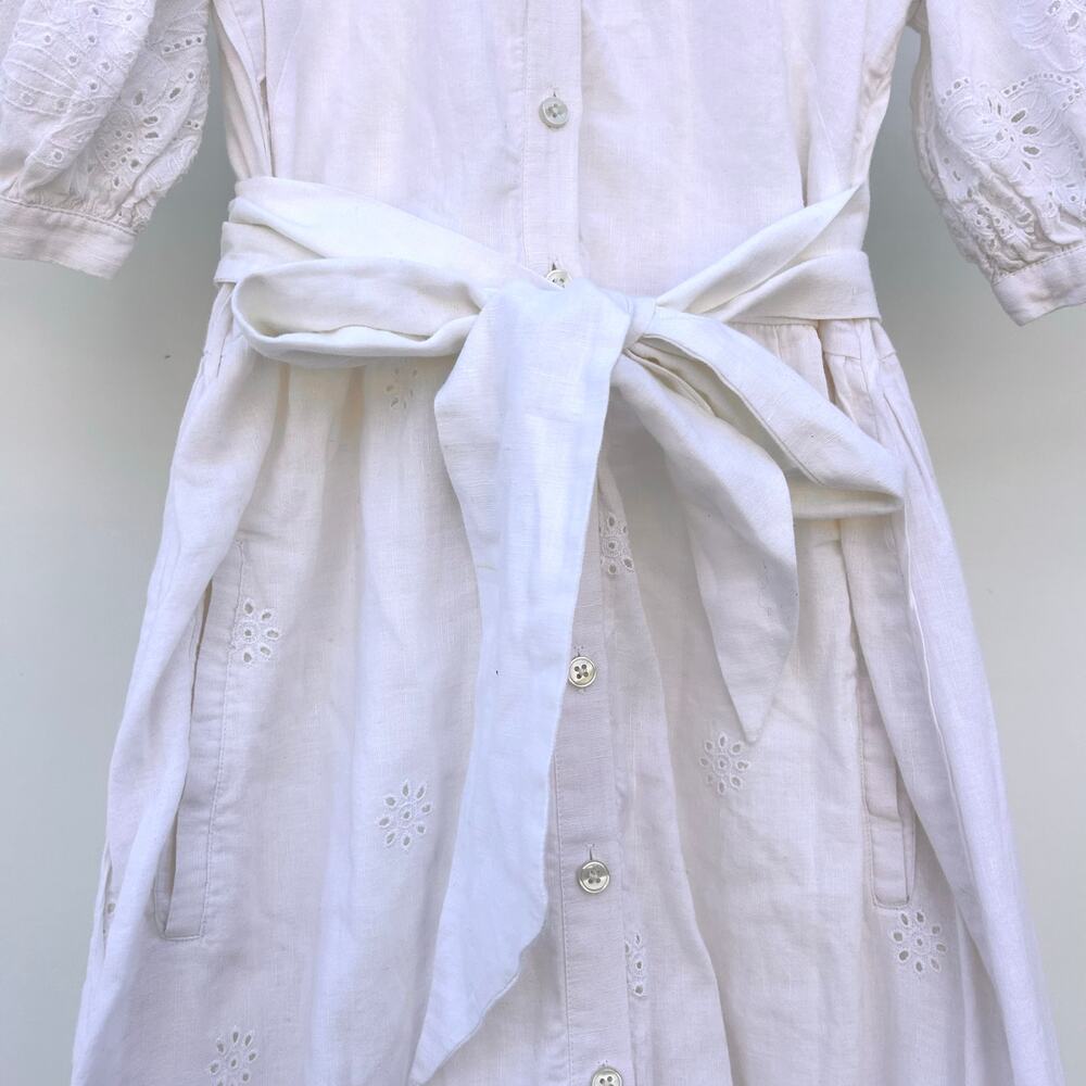 ME+EM Broderie Anglaise White Maxi Belted Puff Sleeve Dress Lace Cottage 0 - Picture 7 of 11